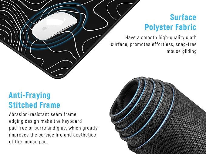 JIALONG Black Topographic Large Gaming Mouse Pad, XXL Mousepad, Big Mouse Mat Desk Pad for Keyboard and Mouse, Gaming Computer Laptop PC Desk Office Accessories