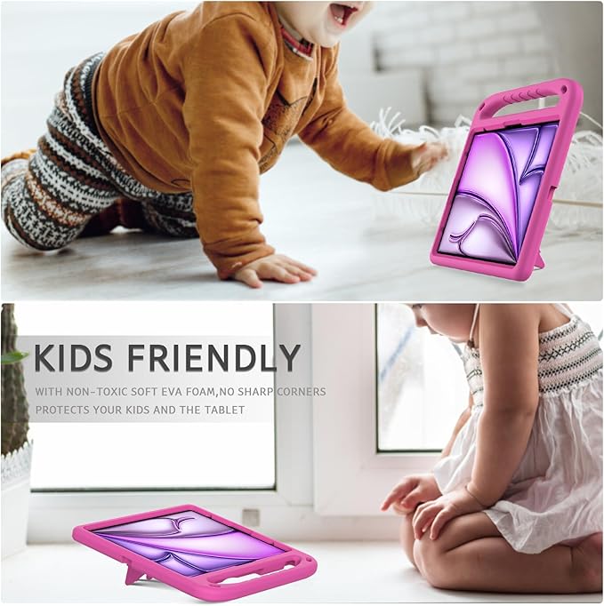 ATOOZ Kids Case for iPad air 13 inch 2024 2025 2026 (M2 M3 M4) / iPad Pro 13 inch (M4 M5), Cover with Shockproof Handle Stand for iPad Pro 13 7th /8th Gen 13" Tablet (Rose)