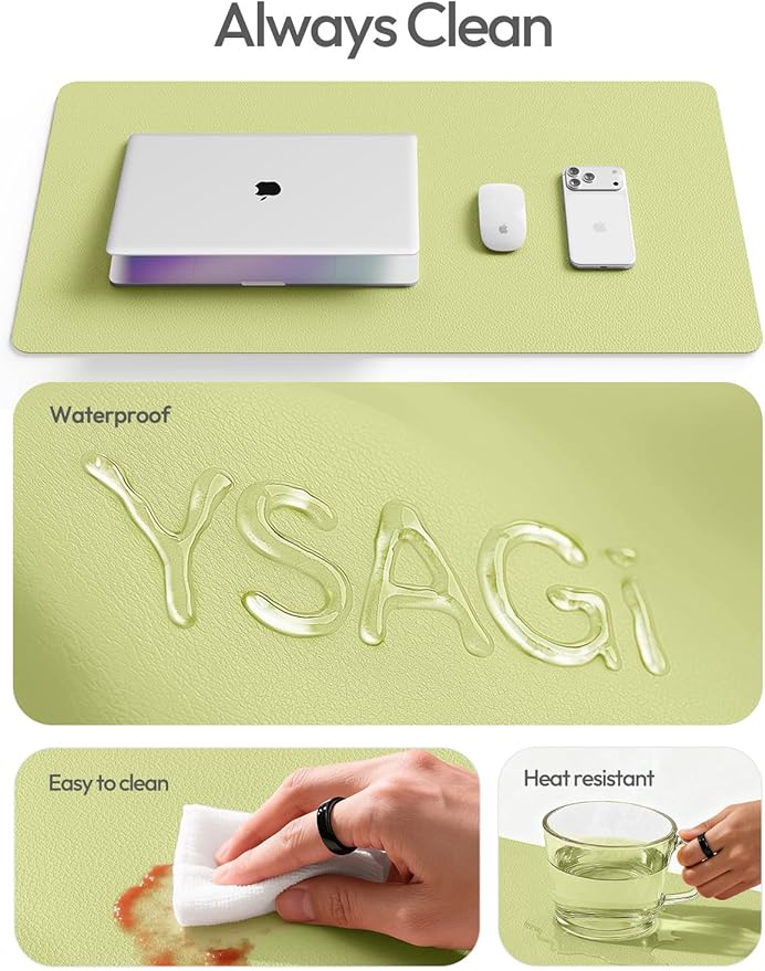 YSAGi Leather Desk Protector, Office Mat, Large Mouse Mat, Non-Slip PU Leather Blotter, Laptop Desk Pad, Waterproof Writing Pad for Office and Home (Peak Green, 47.2" x 23.6")