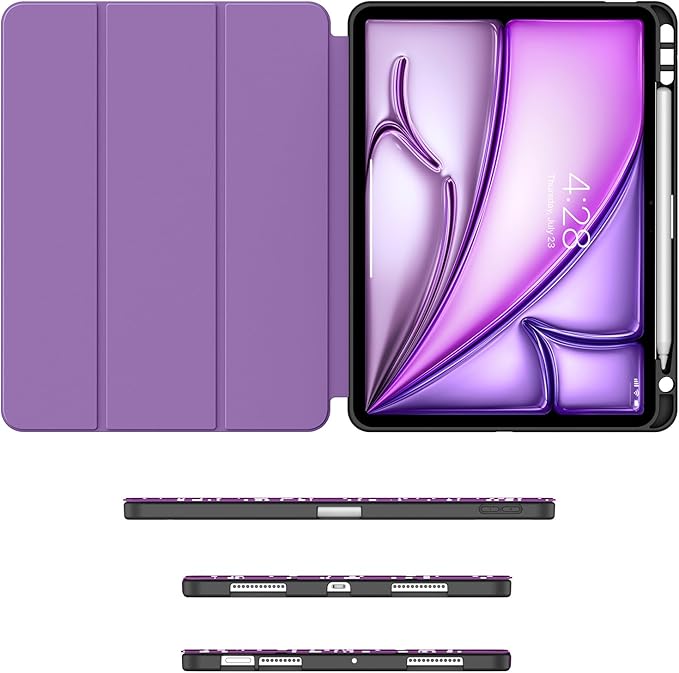 Soke Case for New iPad Air 11 Inch (M4/M3/M2, 2026-2024), iPad Air 5th/4th Generation 10.9 Inch (2020-2022) with Pencil Holder, Soft TPU Back Cover & Auto Sleep/Wake, Book Purple