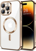 Hython Magnetic Clear for iPhone 14 Pro Max Case with Camera Lens Protector [Compatible with MagSafe] Plating Edge Slim Soft TPU Cover Protective Phone Case for iPhone 14 Pro Max 6.7", Desert Brown