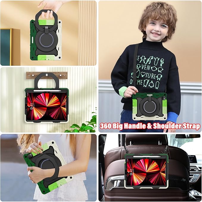 ROISKIN for iPad Air 11 inch M4/M3/M2 Case, iPad Pro 11 inch 4th/3rd/2nd/1st Generation,iPad Air 5th/4th 10.9 inch Case,Heavy Duty Shockproof with 360 Stand Handle Shoulder Strap Pen Holder for Kids