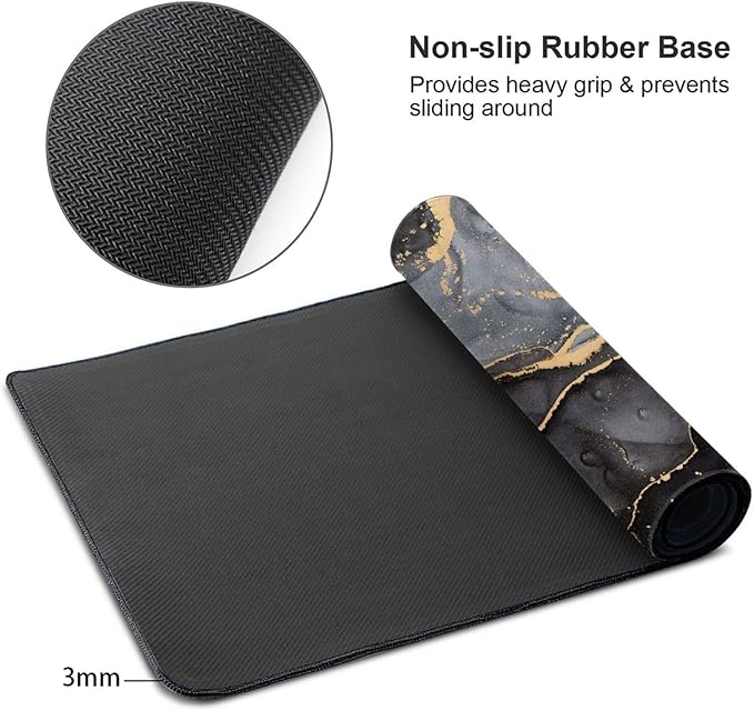 Grey and Black Marble Large Extended Mouse Pads XL Mousepad with Stitched Edges Marbling Non-Slip Rubber Base Computer Keyboard Pad Desk Mat for Home Office Desk Decor, 29.5" X 15.8"