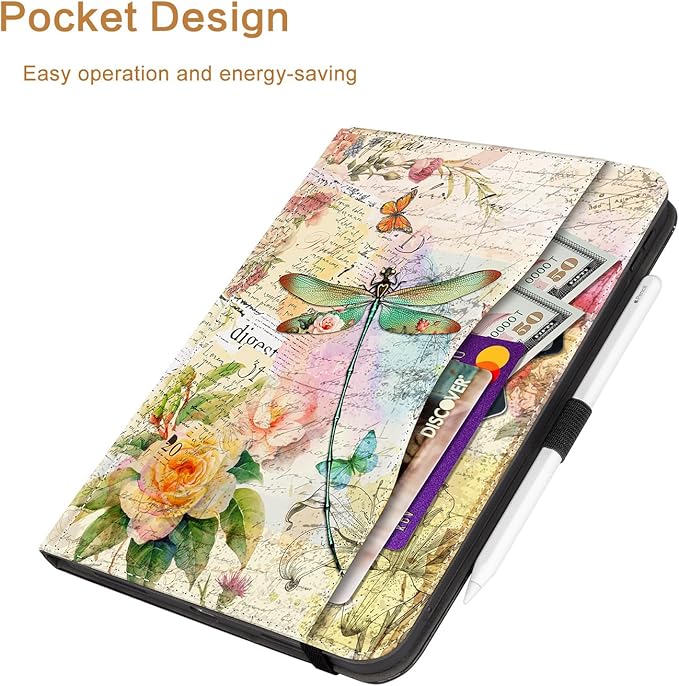 Vimorco for iPad Pro 13 Inch Case M5/M4 2025/2024, for iPad 13 Pro Case for Girls Women Adjustable Stand Cover, Hand Strap, Card Pocket with Pencil Holder, for iPad 13 Pro Cover, Dragonfly