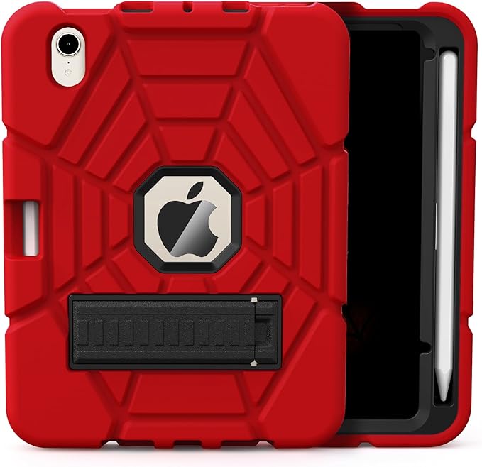 Grifobes Case for iPad mini 7th 2024 (A17 Pro) / Mini 6th Generation 2021 8.3", Heavy Duty Shockproof Cover with Pencil Holder Stand, for i Pad Mini 7/6 Gen 8.3 inch Case (Red+Black)