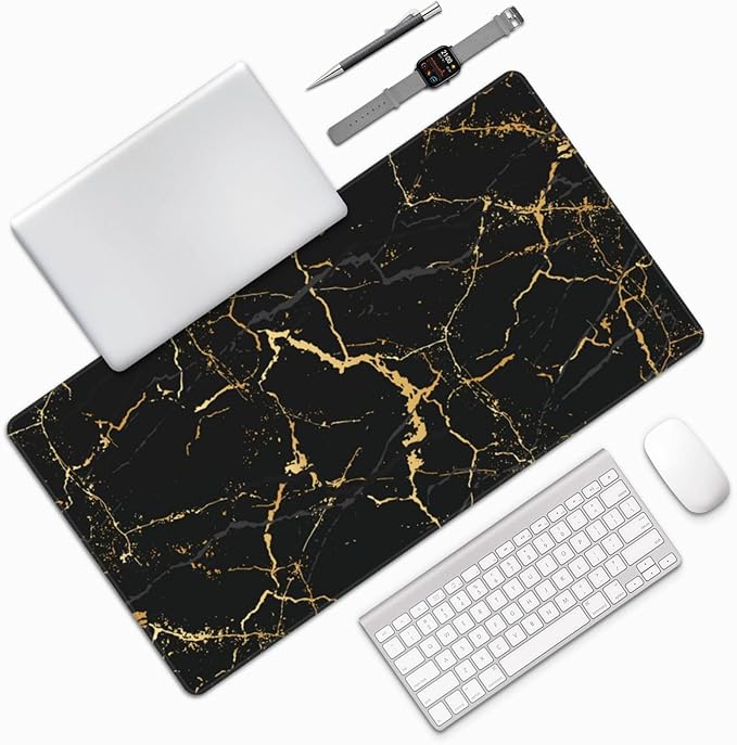 Black and Gold Marble Large Extended Mouse Pads XL Mousepad with Stitched Edges Marbling Non-Slip Rubber Base Computer Keyboard Pad Desk Mat for Home Office Desk Decor, 29.5" X 15.8"