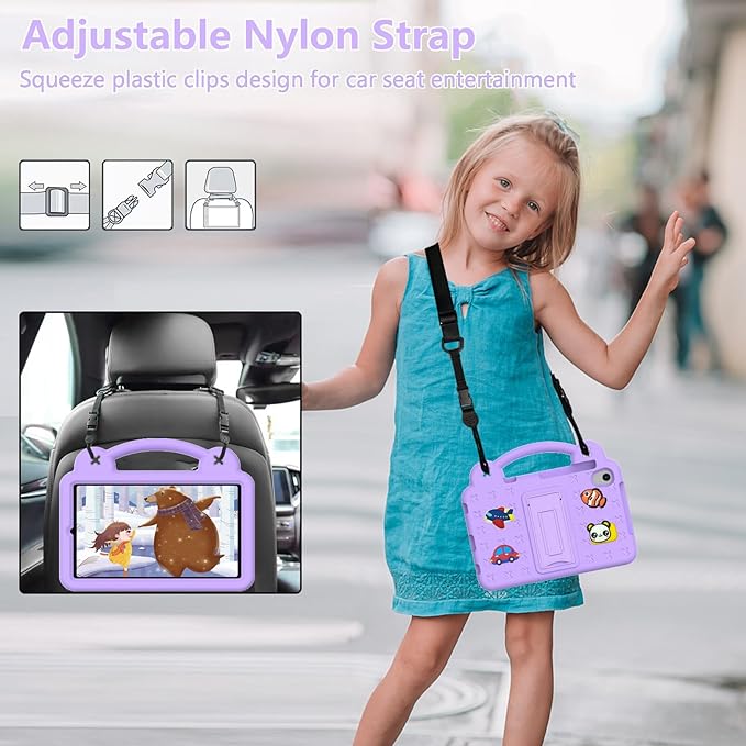 AKABEILA Compatible with Lenovo Tab M10 Plus(3rd Gen) 10.6 (2022)/Huawei MatePad Pro 10.8 (2019/2021)/SE 10.4(2023)/Samsung Tab A8 10.5 Tablet Case, Kids Case with Shoulder Strap - Light Purple