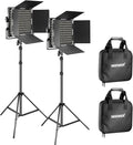 NEEWER 2 Pack Bi Color 660 LED Video Light and Stand Kit: (2) 3200-5600K CRI 96+ Dimmable Light with U Bracket and Barndoor, (2) 75 inches Light Stand for Studio Photography, Video Recording (Black)