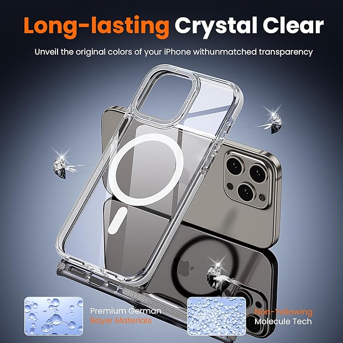 toushion 3 in 1 for iPhone 15 Pro Max Case Clear with MagSafe, Yellowing-Resistant Acrylic Back, Shockproof Guard Corners,Protection for iPhone 15 Pro Max Phone Case 6.7 inch Clear Bumper