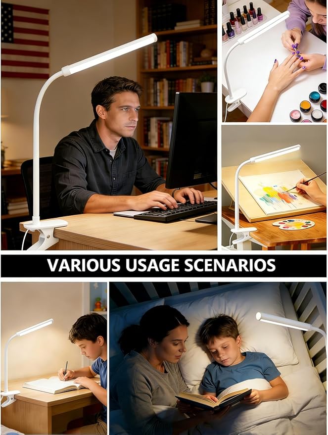 Set of 2 LED Desk Lamp with Clamp for Office Home, Clip on Desk Light Bar with 360 Adjustable Neck, Monitor Light Bar for Drawing Desk, Work from Home Reading Light for Night Stands