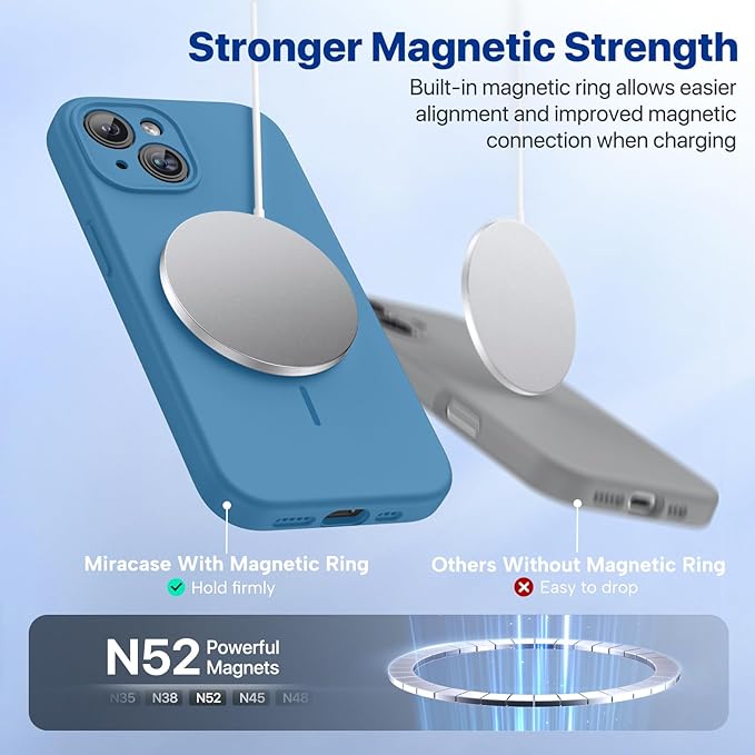 Miracase Compatible with iPhone 15 Case, [Soft Anti-Scratch Microfiber Lining], Liquid Silicone Case Gel Rubber Shockproof Drop Protection Phone Case for iPhone 15, Capri Blue