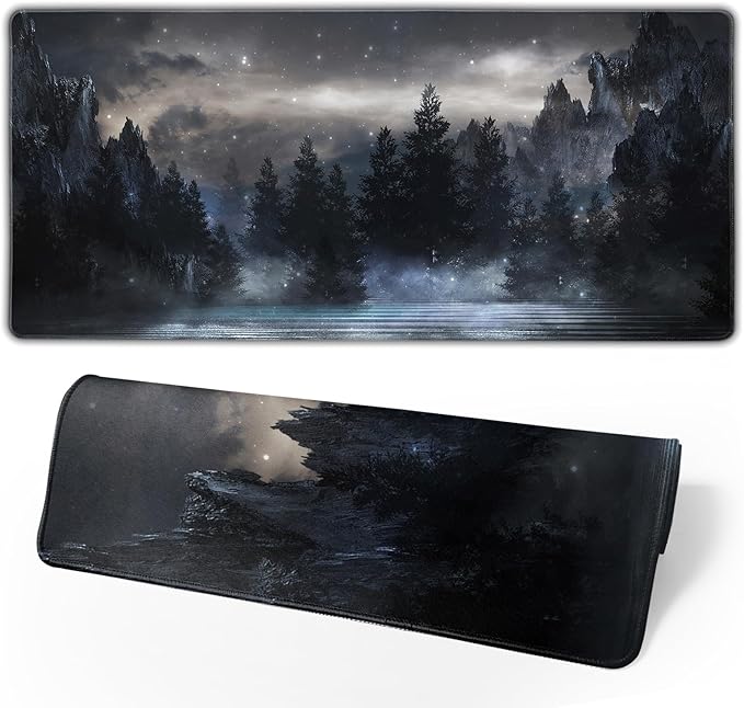 Forest Extra Large Black Gaming Mouse Pad Non-Slip Rubber Giant Mountain Mousepad 31.5x11.8in with Stitched Edge Waterproof Keyboard Pads Computer Desk Laptop Mat for Work Game Office Home