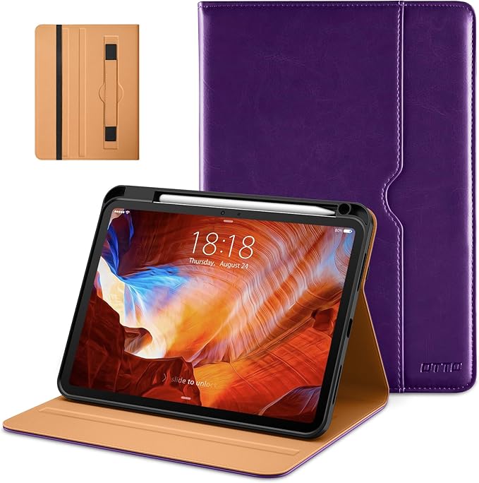 DTTO for iPad Pro 11 inch Case (M5/M4) 2025/2024, Premium Leather Business Folio Stand Cover with Pencil Holder - Auto Wake/Sleep and Multiple Viewing Angles, Dark Purple