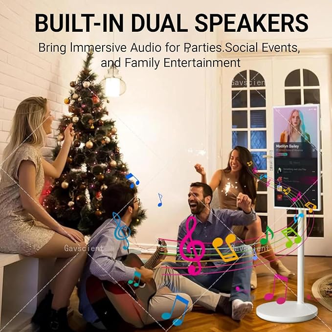 Smart Screen Portable TV On Wheels, 4K Touch Screen Monitor with Android 12 OS, Full Swivel Rotation, Wireless Mirroring, Dual Speakers & FHD IPS Large Display for Versatile Use 32-4/64
