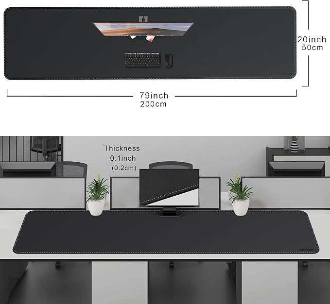 CENNBIE Leather Desk Mat Protector, XXL 78.7" x 19.6" Extra Large Leather Office Desk Pad Mat for Full Desk, Computer Desk Mat on top of desks - Oversized Large Mouse Pad (Black)
