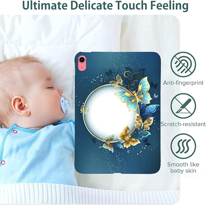 for Apple iPad (A16) 11th Generation Case 11 inch 2025 & iPad 10th Generation Case 10.9 inch 2022, Lightweight Soft TPU Back Shockproof Cover Silicone Bumper Shell, Gold Blue Butterfly