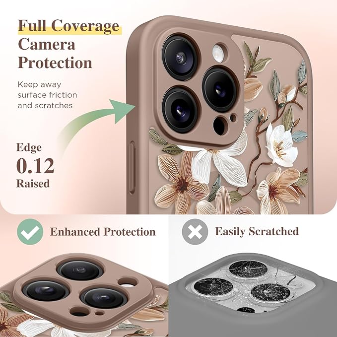 GVIEWIN for iPhone 16 Pro Case Compatible with MagSafe, [Military Grade Protection] [Screen Protector] Full Camera Protection Floral Translucent Women Magnetic Phone Case, Dogwood/Brown