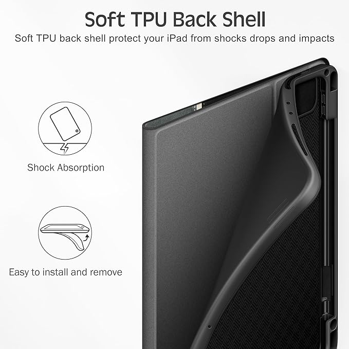 KingBlanc Case for iPad Pro 11 inch (M5 2025/M4 2024) with Pencil Holder, Vegan Leather Smart Stand Cover, Auto Sleep Wake, Support Pencil Pro/(USB-C), Viewing/Typing Angle, Durable Protection, Black
