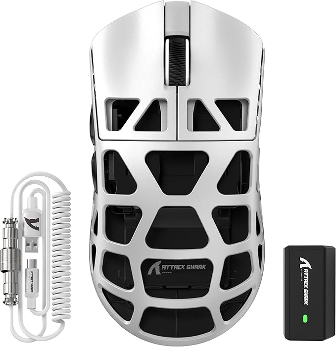 FELICON x Attack Shark R3 Magnesium Alloy Wireless Gaming Mouse, 46g Ultra-Lightweight Skeletal Shell, PAW3395 26K DPI, 8K Polling, Tri-Mode 2.4G/BT/Wired, for PC Mac Laptop - White