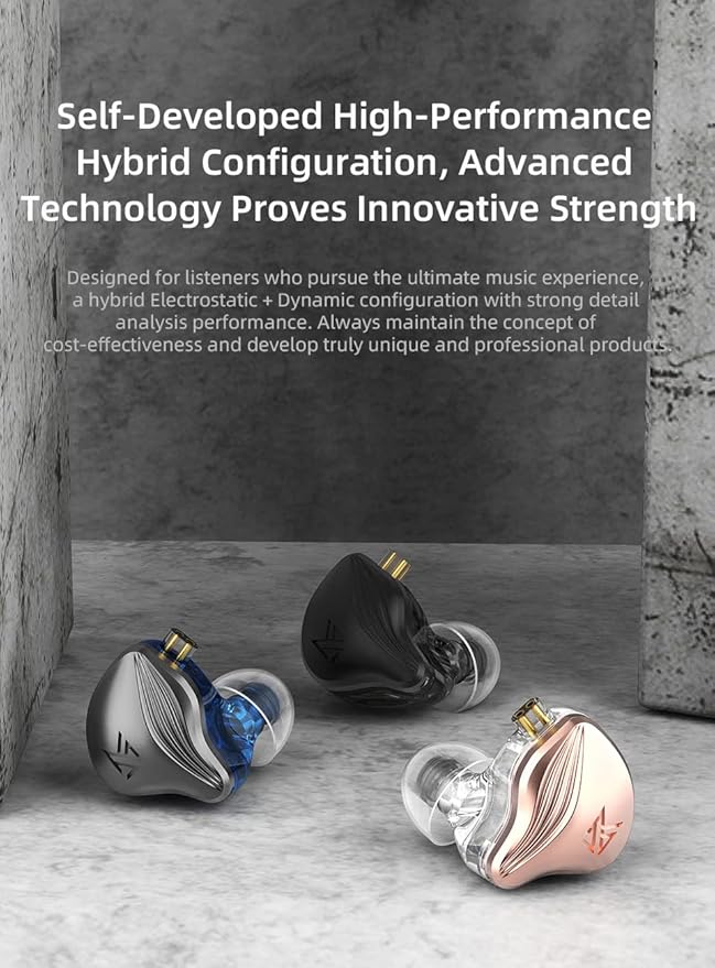 KZ ZEX Earbuds 1 electrostatic + 1 Dynamic Earphone in Ear Monitor Headphone with Detachable Cables Suitable for Audio Engineer, Musician (Rose Gold, Without Mic)
