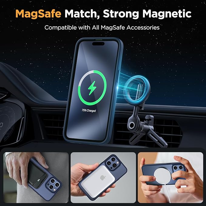 Miracase Magnetic for iPhone 13 Pro Max Case 6.7 inch (Compatible with MagSafe)（with 2X Screen Protectors） Military-Grade Protection, Anti-Fingerprint Translucent Matte Phone Case Cover, Dark Blue