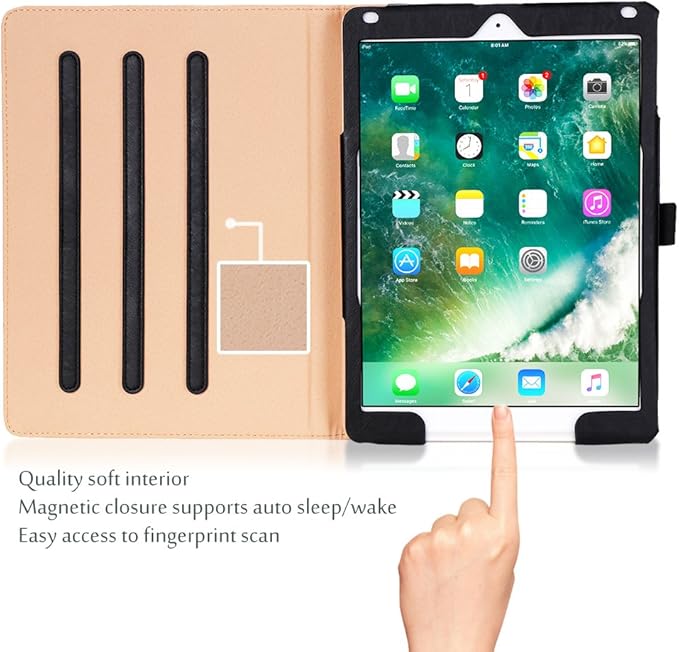 ProCase for iPad 9.7 Inch iPad 6th/5th Generation Case 2018 2017/iPad Air 2/Air 1 Case, Premium Leather Folio Corner Protection Multi-Angle Viewing Stand Cover with Front Pocket Pen Loop -Black