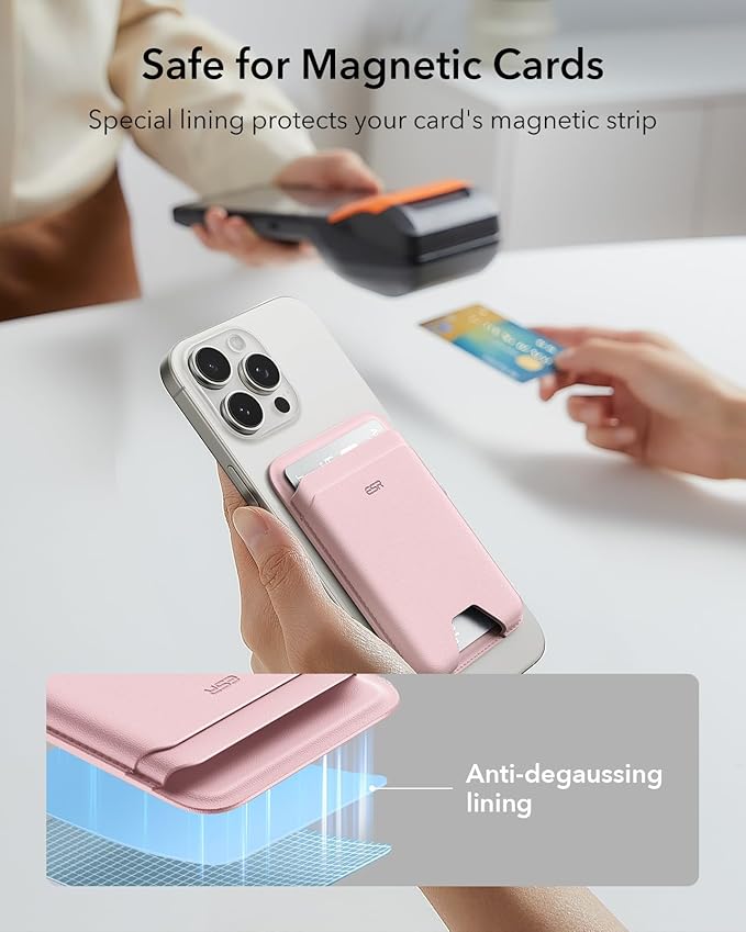 ESR for MagSafe Wallet, 5 Card Holder with RFID Blocking, MagSafe Sticker Included, Slim Magnetic Wallet for iPhone 17e/17/16/15/14/13/12 Series and Selected Samsung Devices, Not for 13/12 Mini, Pink