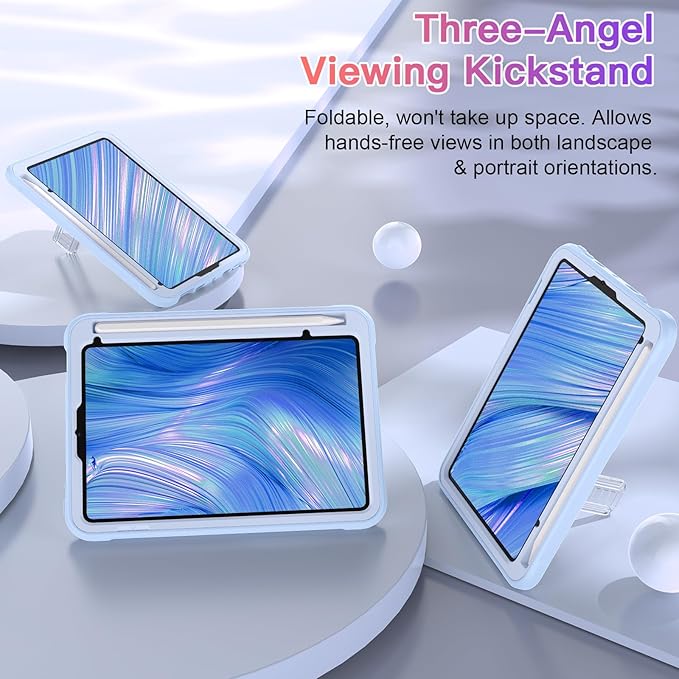 ZoneFoker Case for iPad mini A17 Pro, for iPad mini 7th/6th Generation Case 8.3 inch 2024/2021 with Pencil Holder/Stand, Slim Cover for i Pad Mini 7/6 (Clear Glitter/SkyBlue)
