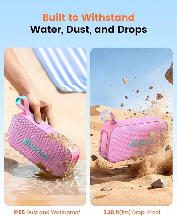 Bluetooth Speaker Stereo 20W Loud Sound: 30H Playtime, IPX5 Water Resistant, Portable Wireless Speakers, Powerful Bass, Lightshow, Birthday Gifts for Men/Adults/Teens, Beach Vacation Essentials, Pink