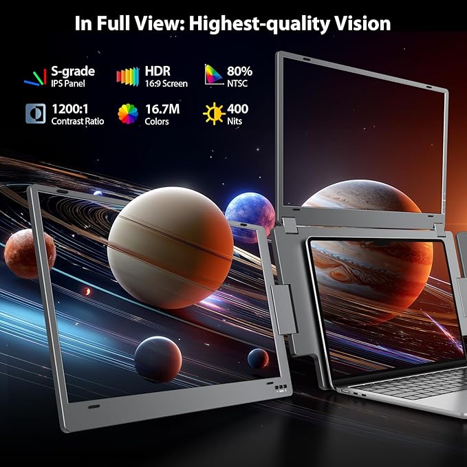 KYY Laptop Screen Extender for Laptop, 15.6" Quad Portable Monitor, 1080P Triple Screen Laptop Monitor Extender, One Cable Connection, Alloy Body, Auto Rotation, for 12–17.3” Laptops, X90G