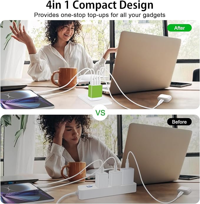Fast Charger Box for iPhone 17e 17 Air Pro Max 16 15 14 13 12 11 XR XS X 8 7 6,Samsung Galaxy A17 5G S26+ S26 Ultra,Pixel 10,USB Charger Block Charging Station Brick Multi USB Power Adapter Travel Box