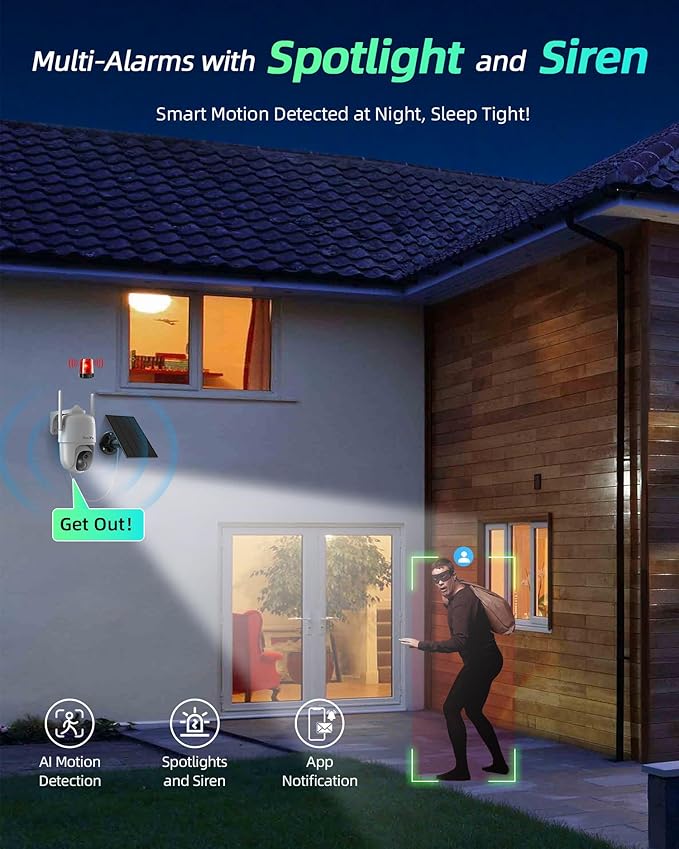 MaxiViz 2K Solar Camera Security Outdoor, 100% Wire-Free Security Cameras Wireless Outdoor with Solar Panel, 360° Panoramic View, Color Night Vision, AI Motion Detection, IP66 Weatherproof, 2 Pack