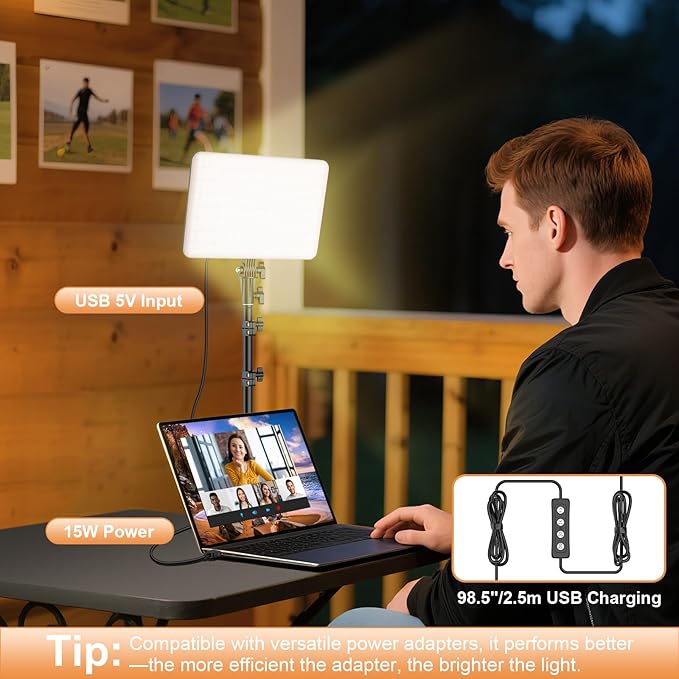 1-Pack LED Video Lighting Kit, Anautin 15W/1700Lux Photography Lighting with Tripod Stand, 2500-8500K Dimmable Streaming Light for Video Recording, Gaming, Podcast, Barber, Salon, TikTok, YouTube