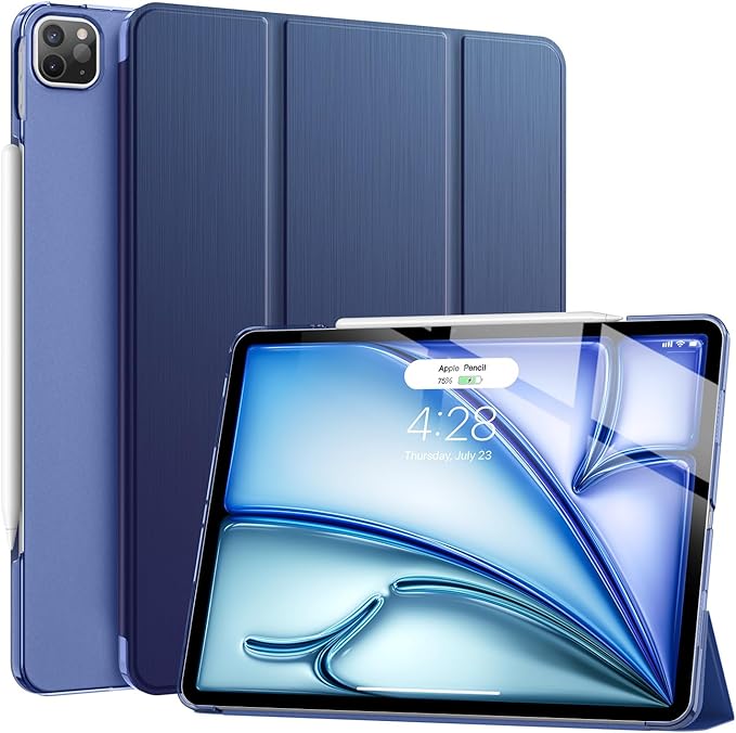 Soke Case for iPad Air 13 Inch (M3/M2) 2025/2024,iPad Pro 12.9 2022 2021(6th 5th Generation) - [Slim Trifold Stand + Auto Wake/Sleep],Protective Hard PC Back Cover (Dark Blue)