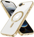 Hython Magnetic Clear for iPhone 16e Case with Camera Lens Protector [Compatible with MagSafe] Luxury Plating Edge Slim Soft TPU Cover Protective Phone Case for iPhone 16e 6.1", Matte Gold