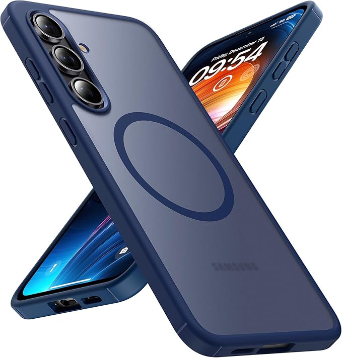 TOCOL Magnetic for Samsung Galaxy S24 FE Case, [15FT Military Grade Protection] [Compatible for Mag-Safe] Translucent Matte Hard Back for Galaxy S24 FE 6.7 Inch, Magnetic-Blue