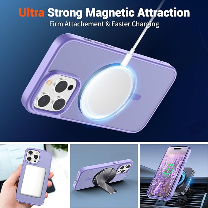 SUPFINE Magnetic for iPhone 14 Pro Case (Compatible with MagSafe) (Military Grade Drop Protection) Translucent Matte Shockproof with Anti-Fingerprint Phone Case,Purple