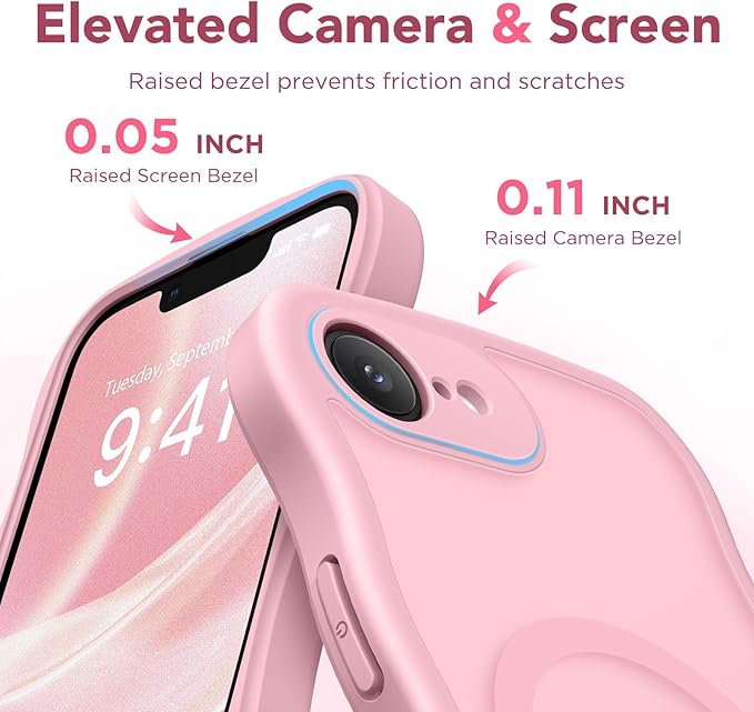 CAPRARO for iPhone 16e Case for Women Girls, Upgraded [Full Camera Protection] [Compatible with MagSafe] Cute Wave Translucent Matte Phone Case for iPhone SE 4 6.1-Inch, PeachPink