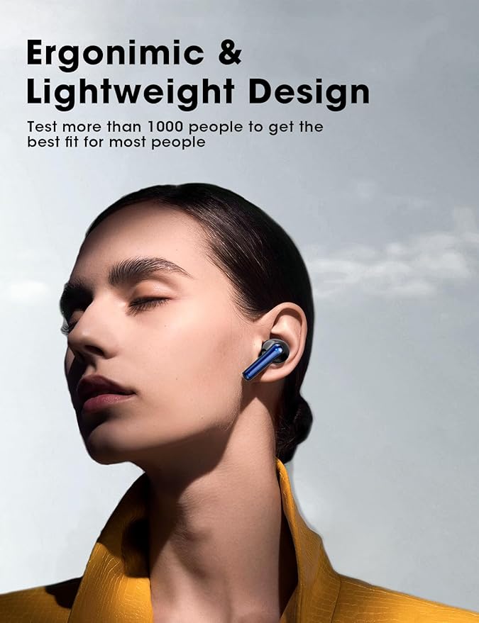 Wireless Earbuds Deep Bass Sound Ear Buds, Bluetooth 5.3 Headphones 48H Playtime, LED Display Earphones with Mic, IPX7 Waterproof Lightweight in-Ear Buds, Touch Control for iPhone TV Laptop Blueblack
