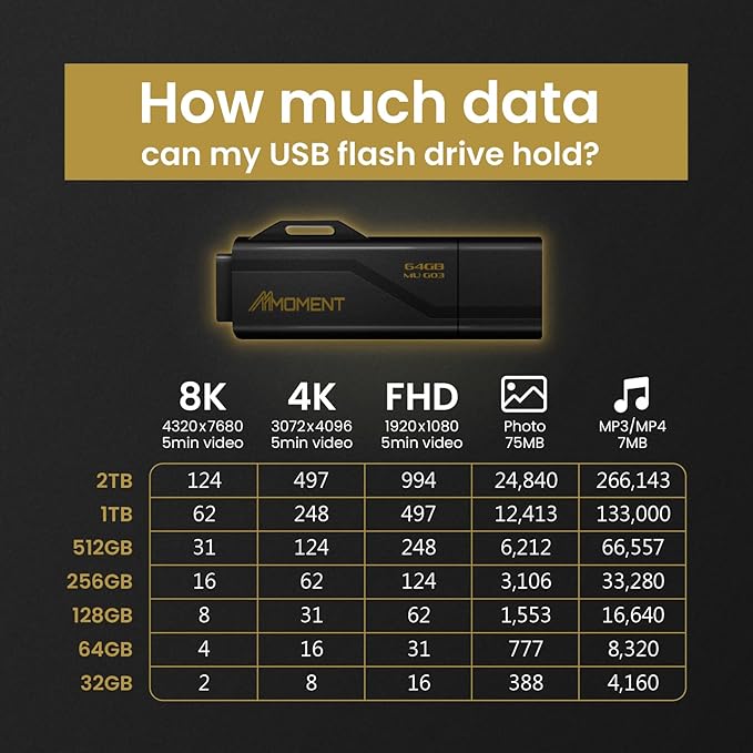 Moment 64GB (4-Pack) MU G03USB Flash Drive 4-Pack – USB 3.2 Memory Stick with Protective Cap and Keychain Loop, Up to 100MB/s Read, 30MB/s Write – Plug & Play USB Drive for PC, Mac, TV, Car