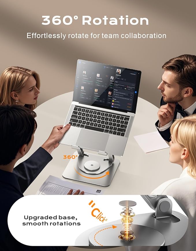 RIWUCT 360° Rotatable Laptop Stand for Desk Adjustable Height, Ergonomic Laptop Riser Holder with Dual-bar Support, Portable Computer Notebook Stand for MacBook Air Pro, Dell XPS, HP (10-16")