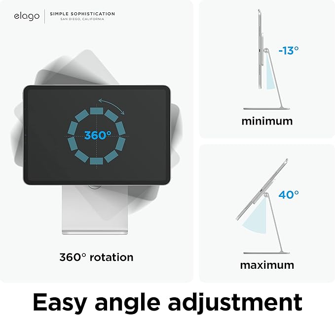 elago Premium iPad Magnetic Stand Designed for iPad Pro 12.9"(5th, 4th Gen), 11"(3rd,2nd Gen), Air 10.9"(5th, 4th Gen), Mini 8.3"(6th Gen, A17 Pro), 10.9"(10th Gen) [Silver]