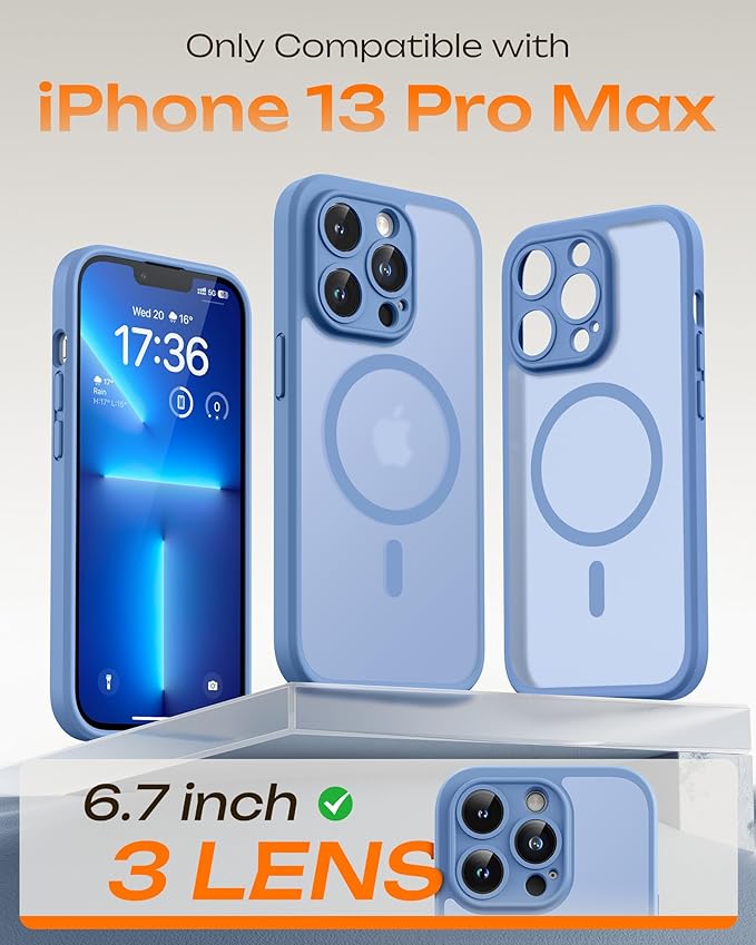 TOCOL for iPhone 13 Pro Max Case, Compatible with Magsafe Charger, Full Camera Protection, Translucent Matte for iPhone 13 Pro Max iPhone Case 6.7 inch (Light Blue)