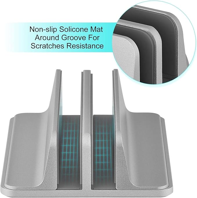 Universal Laptop Vertical Stand, Dual Desktop Adjustable Notebook Stand (up to 17.3 inches) for Samsung/HP/Dell/Chrome Book laptops (Silver)