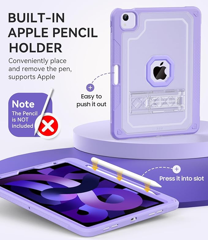 ZoneFoker Case for iPad Air 5th/ 4th Generation Case (2022/2020) 10.9'', for iPad Pro 11 Inch (4th/3rd/2nd/1st Gen), Hard Sturdy Slim Cover for iPad Air 5 4 th with Pencil Holder/Stand, Purple