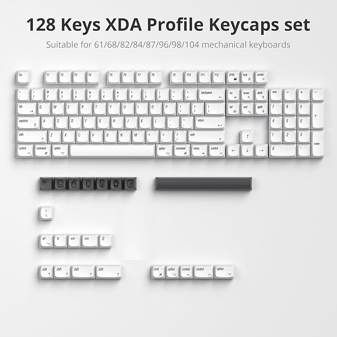 Guffercty kred 128 Keys XDA Profile Minimalist White Keycaps 75 Percent Dye-sub PBT Keyboard Caps for MAC 60% 65% 75% 96% Mechanical Keyboard (Minimalist-A English Keycaps)