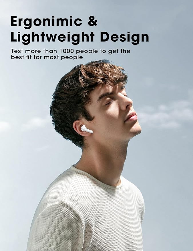 ZZU Wireless Earbuds Bass Stereo Headphones Bluetooth 5.3 Ear Buds, 48H Playtime, LED Display in Ear Earphones with Mic, IPX7 Waterproof, Touch Control Lightweight for iPhone/Sports/Laptop White