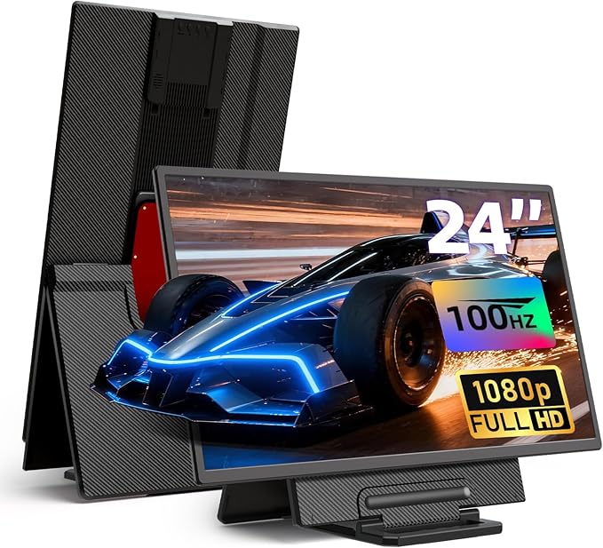 23.8" Large Portable Monitor - 1080P FHD 100Hz IPS HDR Second Screen, HDMI/USB-C Gaming Monitor with Magnetic Stand(Height-Adjustable & Rotatable), Speakers, VESA Mount Display for Laptop/MacBook/PC