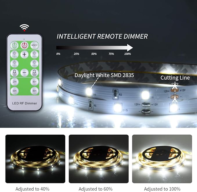 LED Strip Lights White 50ft Dimmable 6000K Strip Lighting, 12V 15M 450 LEDs 2835 Flexible led Light for Bedroom, Kitchen, Home Decoration