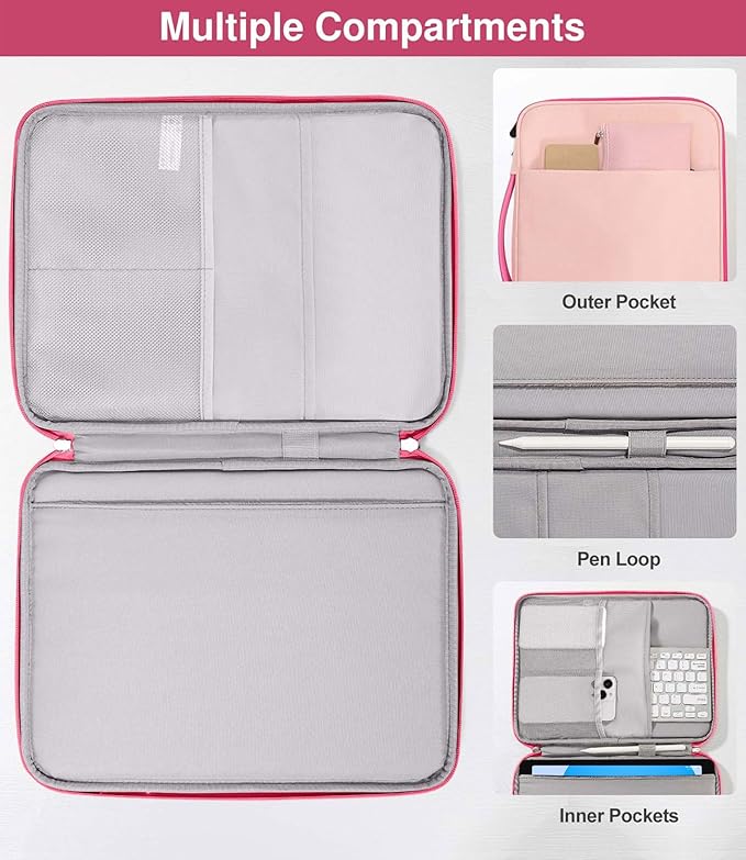 Dadanism 9-11" Tablet Sleeve Padded Carrying Case with Handle for iPad A16 11", iPad 10th Gen/Air5/4 10.9", iPad Air M4/Pro M5 11", iPad 9/8/7th Gen 10.2", Galaxy Tab A11+ 11", Remarkable 2, Pink